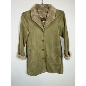 Maralyce Ferree Maine Faux Suede Jacket Shawl Collar Lined Button Up Coat Size S